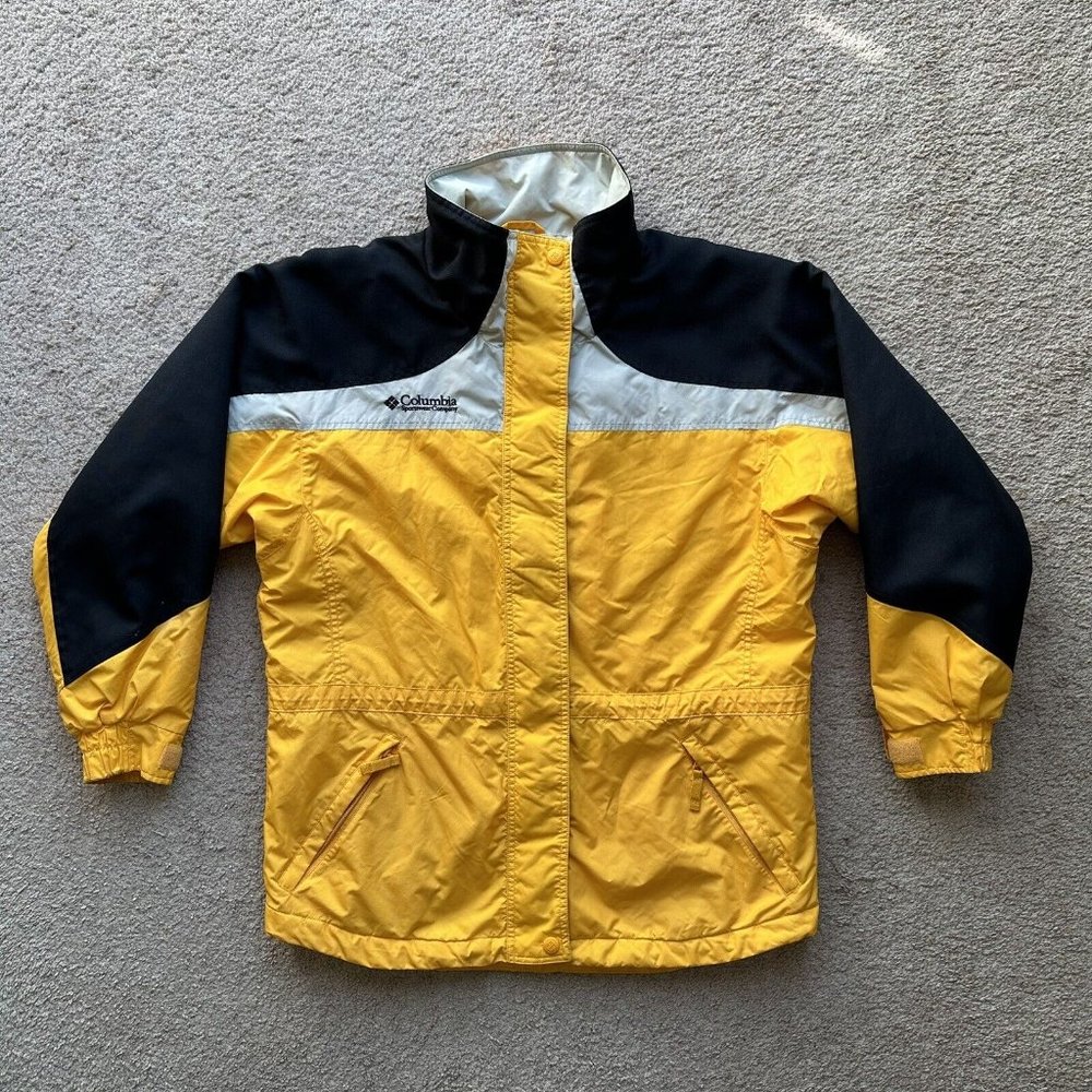 Columbia Jacket Womens Medium Full Zip Nylon Vtg Yellow Mock Neck Winter